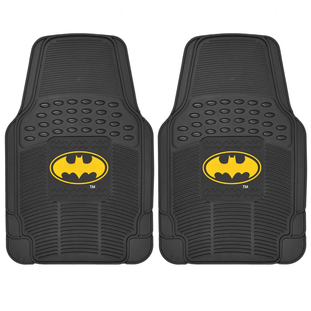 Warner Bros DC Comics 2-Piece 3D Super Hero Logo Front Floor Mats - Heavy Duty, All Weather, Trim to Fit - Classic Batman