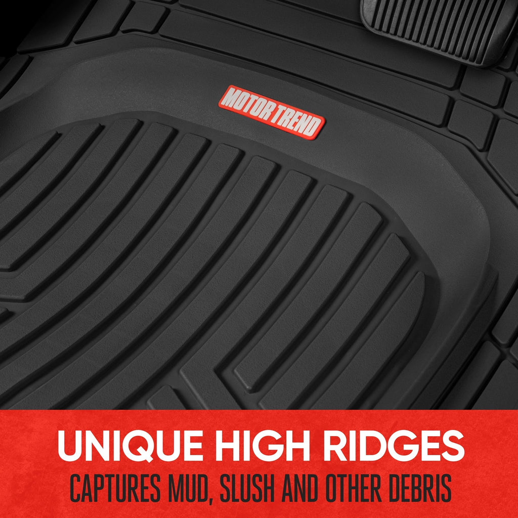 MotorTrend 3-Piece FlexTough Plus Deep Dish Line Grooves Front Floor Mats and Rear Floor Mat - Heavy Duty, All Weather, Trim to Fit