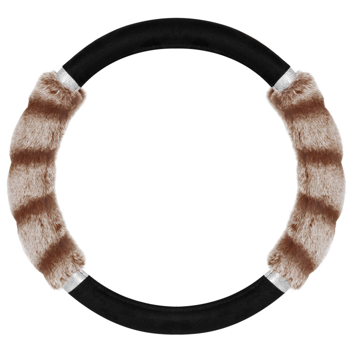 BDK Plush Fur Steering Wheel Cover (Fits 14.5" - 15.5") - Brown with Glitter Grip