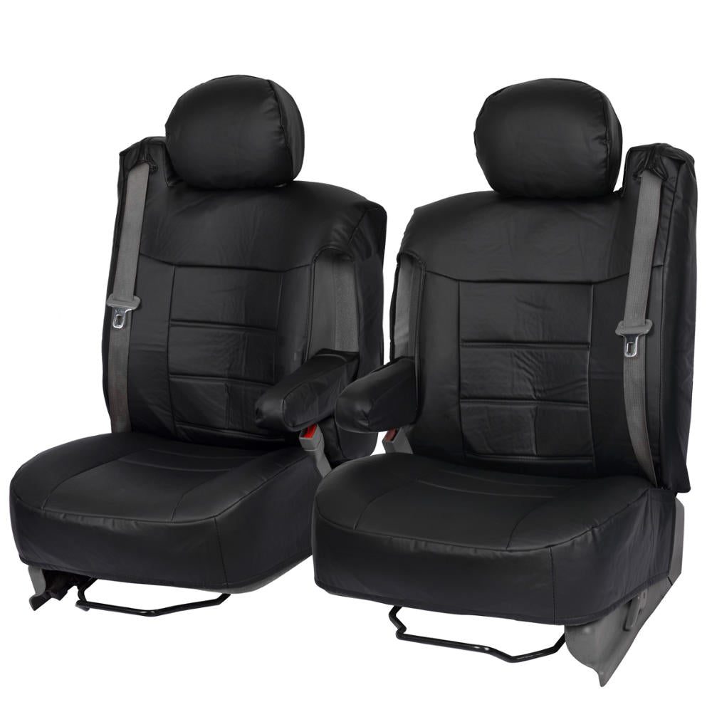 BDK 2-Pack Premium Faux Leather Front Seat Covers with Integrated Seatbelt and Armrest Covers