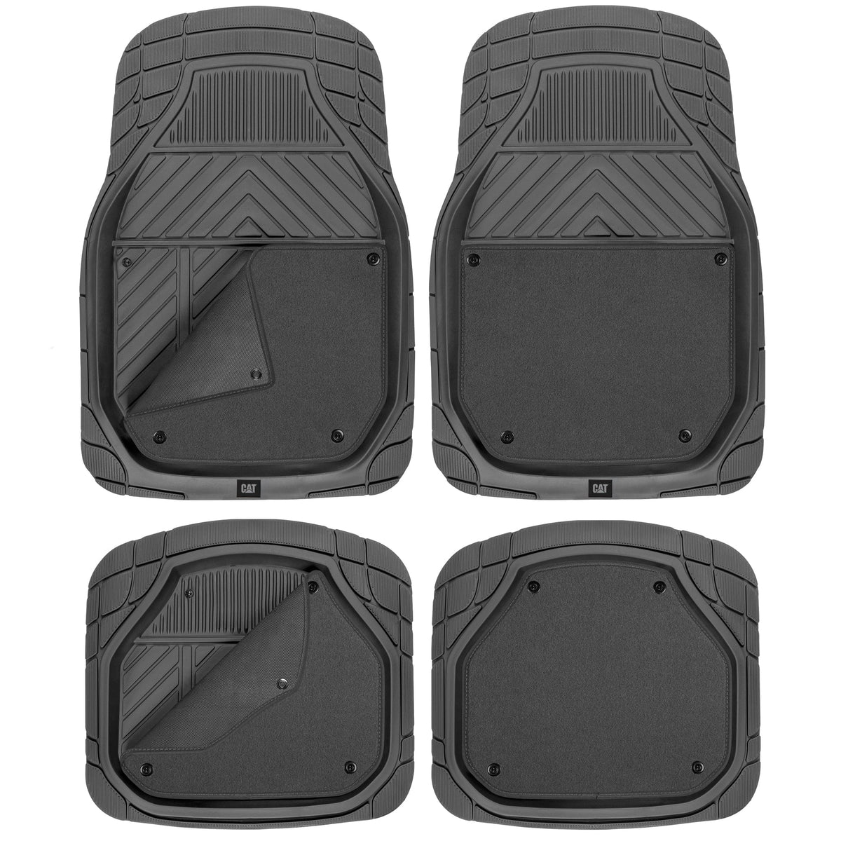 CAT 4-Piece Detachable Carpet Deep Dish Front Floor Mats and Rear Floor Mats - Heavy Duty, All Weather, Trim to Fit - Charcoal