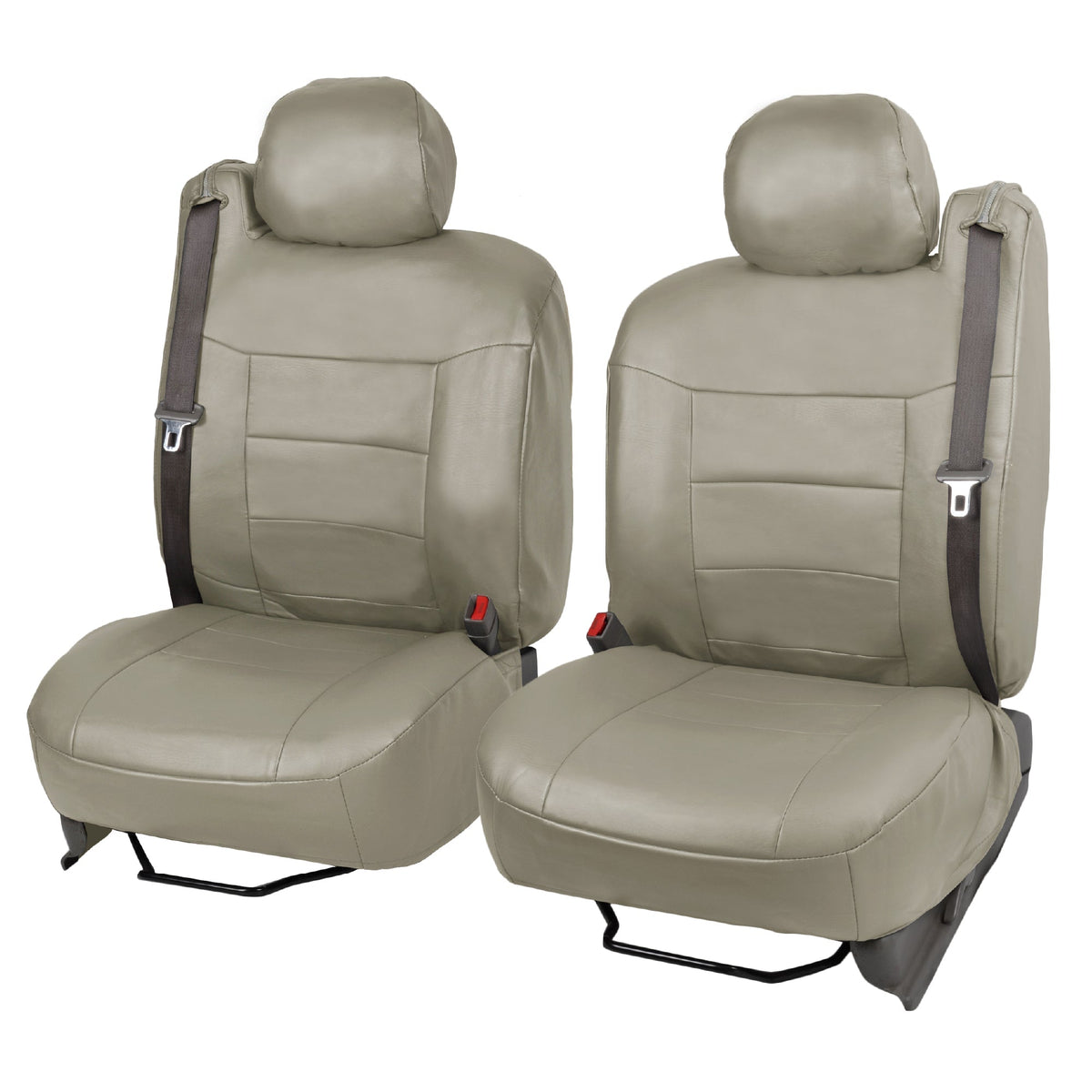 BDK 2-Pack Premium Faux Leather Front Seat Covers with Integrated Seatbelt Covers - Beige