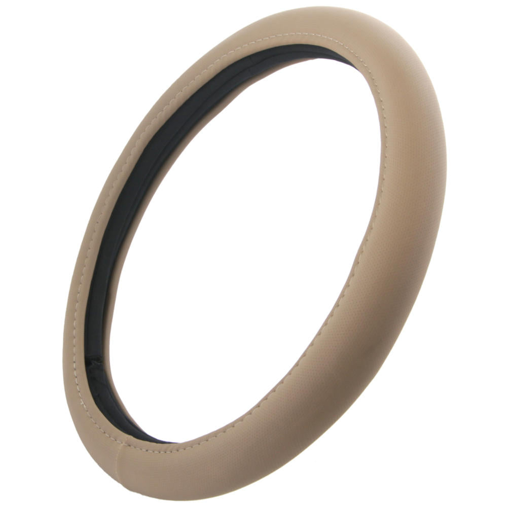 BDK Sporty Faux Leather Soft Grip Steering Wheel Cover (Fits 14.5" - 15.5") - Beige