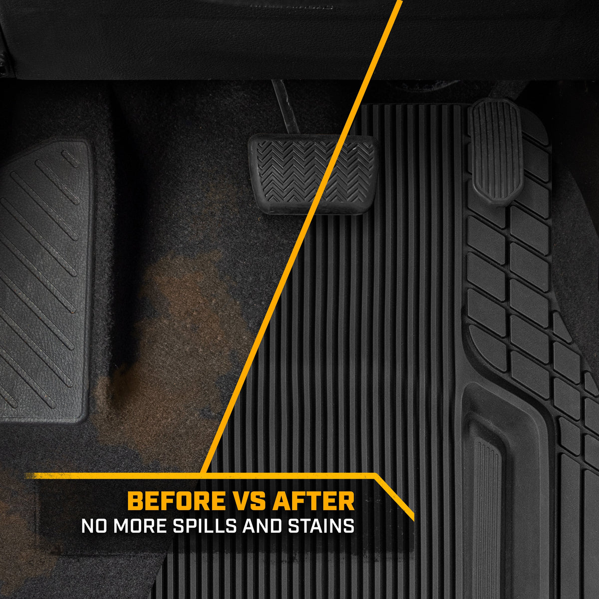 Cat® ToughLiner™ Universal Car Floor Mats for Truck SUV Sedan - Heavy Duty Trim to Fit All Weather Protection - Flexible Rubber Floor Liners - Front Rear Black Automotive Mats