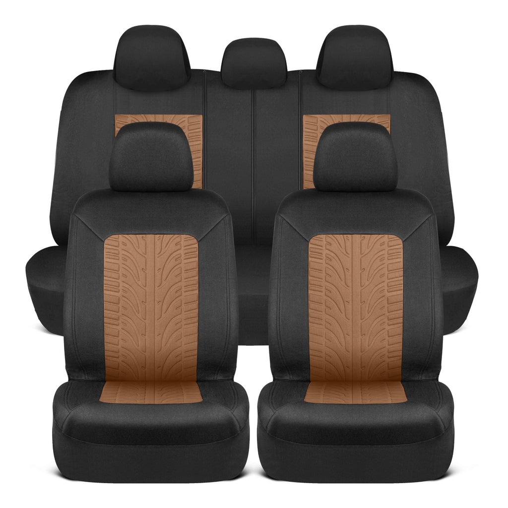 MotorTrend GrandPrix Tire Embossed Front Seat Covers and Rear Seat Covers - Beige