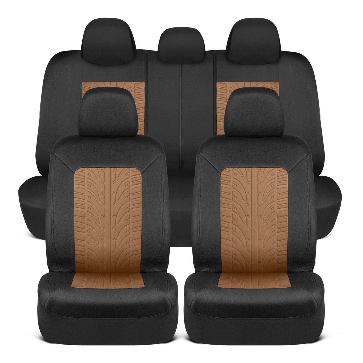 MotorTrend GrandPrix Tire Embossed Front Seat Covers and Rear Seat Covers - Beige