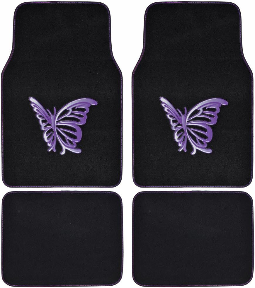 BDK Design Patch Carpet Front Floor Mats and Rear Floor Mats - Purple Butterfly