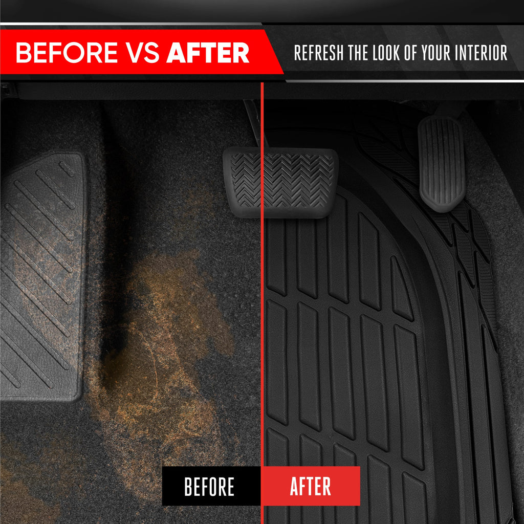 MotorTrend 4-Piece FlexTough Deep Dish Front Floor Mats, Rear Floor Mat, and Trunk/Cargo Mat - Heavy Duty, All Weather, Trim to Fit