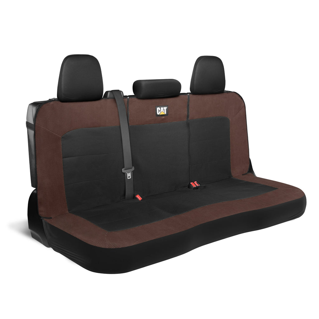 Cat Flexfit Brown & Black Rear Seat Cover for Car – Durable Canvas & Mesh Design 60/40 Split Bench Protector for Cars, Trucks & SUVs – Back Seat Cover for Rear Bench – Interior Car Accessory