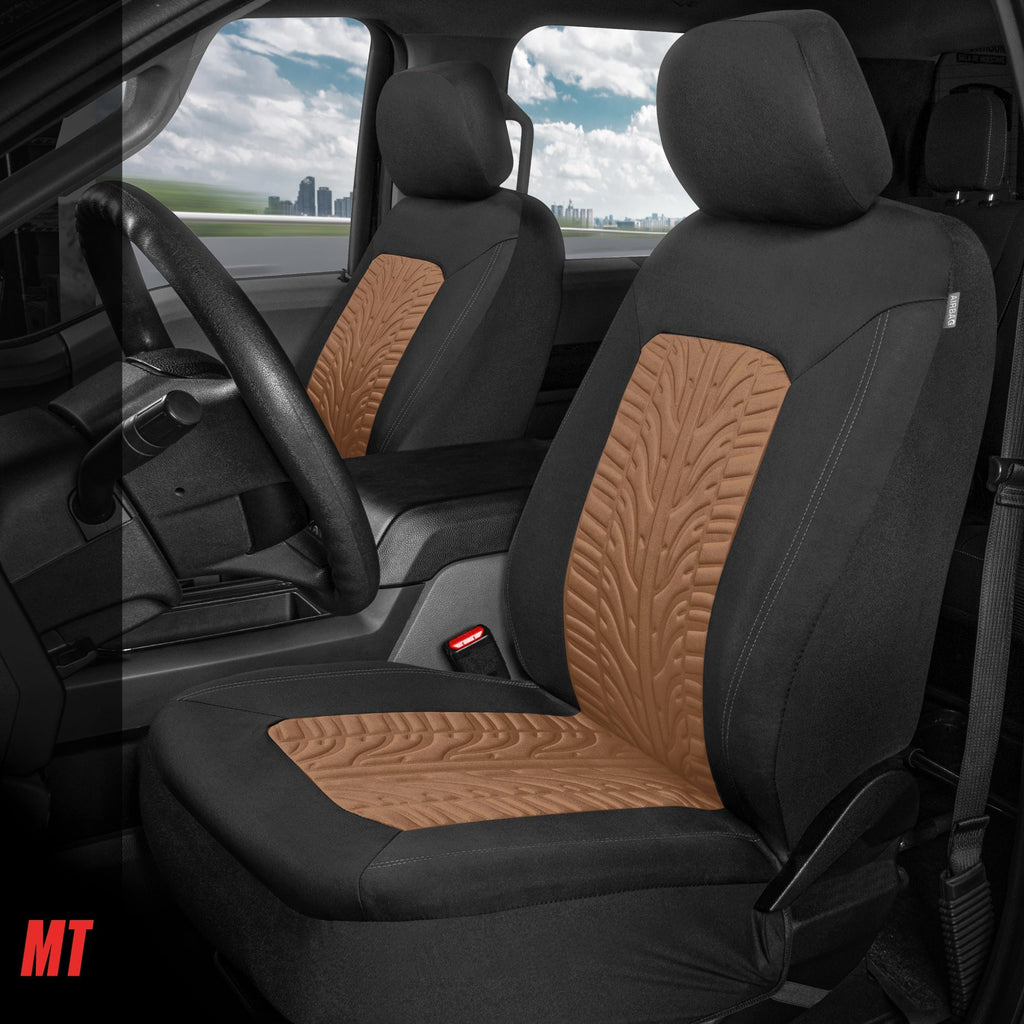 MotorTrend GrandPrix Tire Embossed Front Seat Covers and Rear Seat Covers - Beige