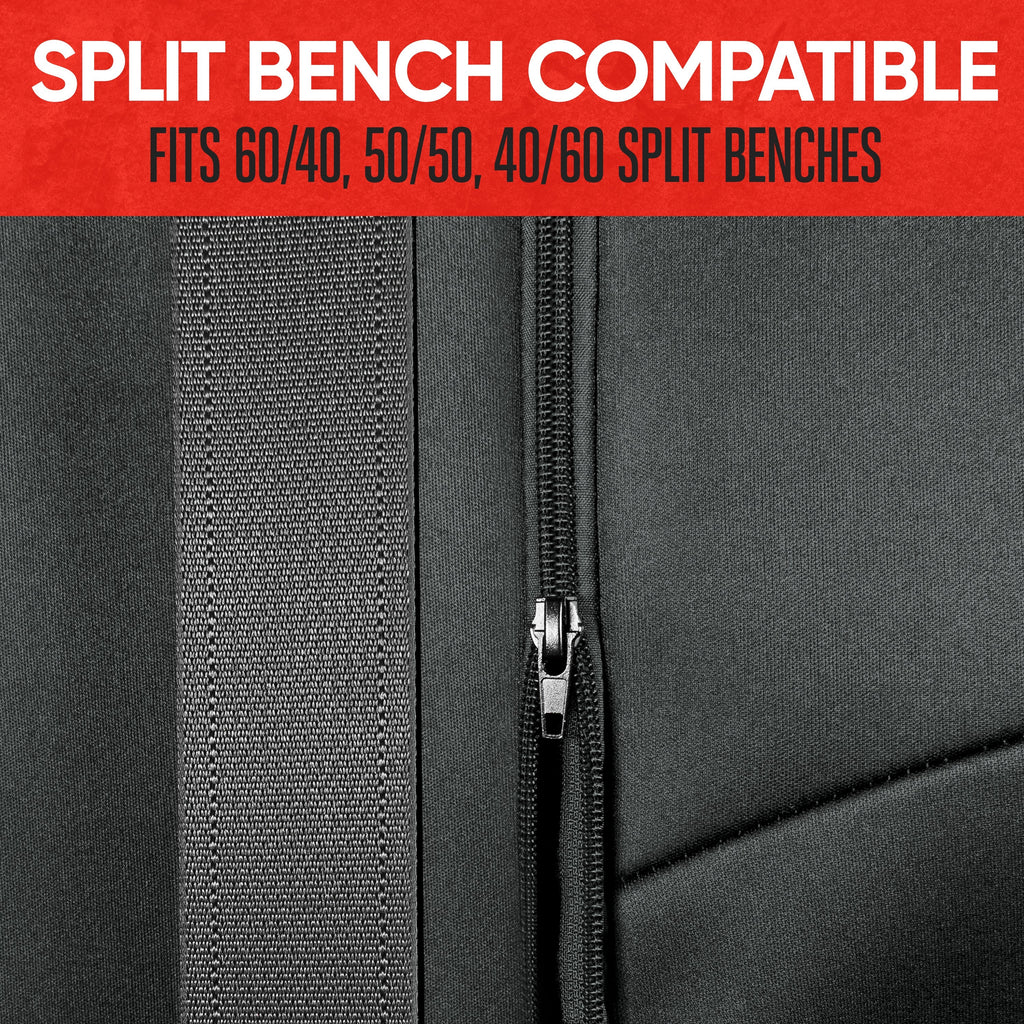 Motor Trend SpillGuard Waterproof Rear Bench Car Seat Cover, All Charcoal Stitching – Split Bench Rear Seat Protector with Neoprene Padding, Back Seat Cover for Kids & Dogs, Car Interior Covers
