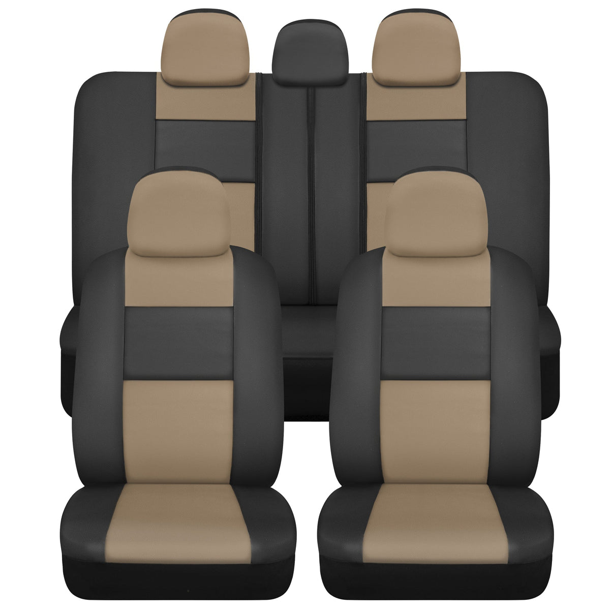 BDK Faux Croc Skin Front Seat Covers and Rear Split Bench Seat Covers - Beige