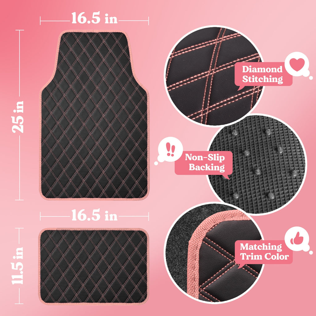 Carbella 4-piece DiamondLuxe Front Floor Mats and Rear Floor Mats - Pink