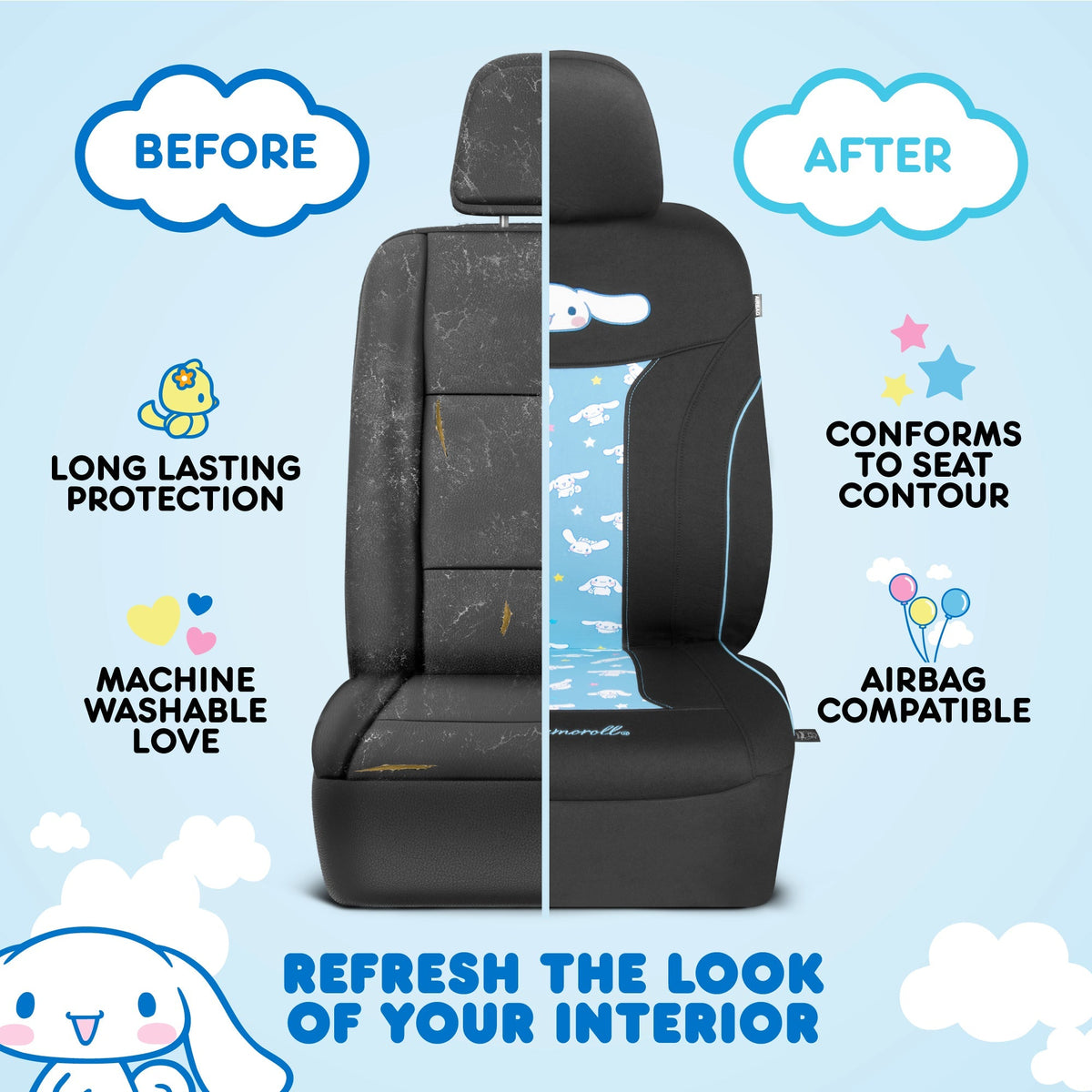 Carbella Official Cinnamoroll 2-Pack Front Seat Covers