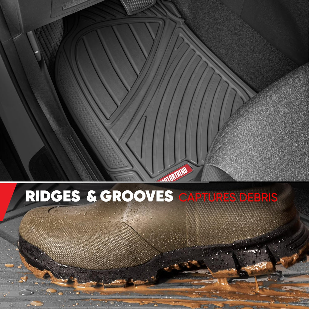 MotorTrend 4-Piece FlexTough Performance Deep Channel Front Floor Mats, Rear Floor Mat, and Trunk/Cargo Mat - Heavy Duty, All Weather, Trim to Fit