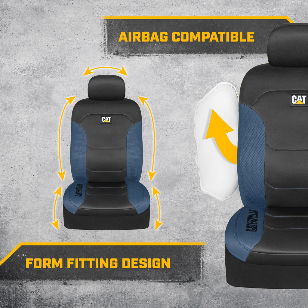 CAT Black & Blue Car Seat Covers Full Set – Front Seat Covers & Rear Bench Seat Cover – Airbag Compatible, 60/40 Split Bench for Trucks, Cars & SUVs – Automotive Interior Seat Protection Accessories --Alias 639034902301690571