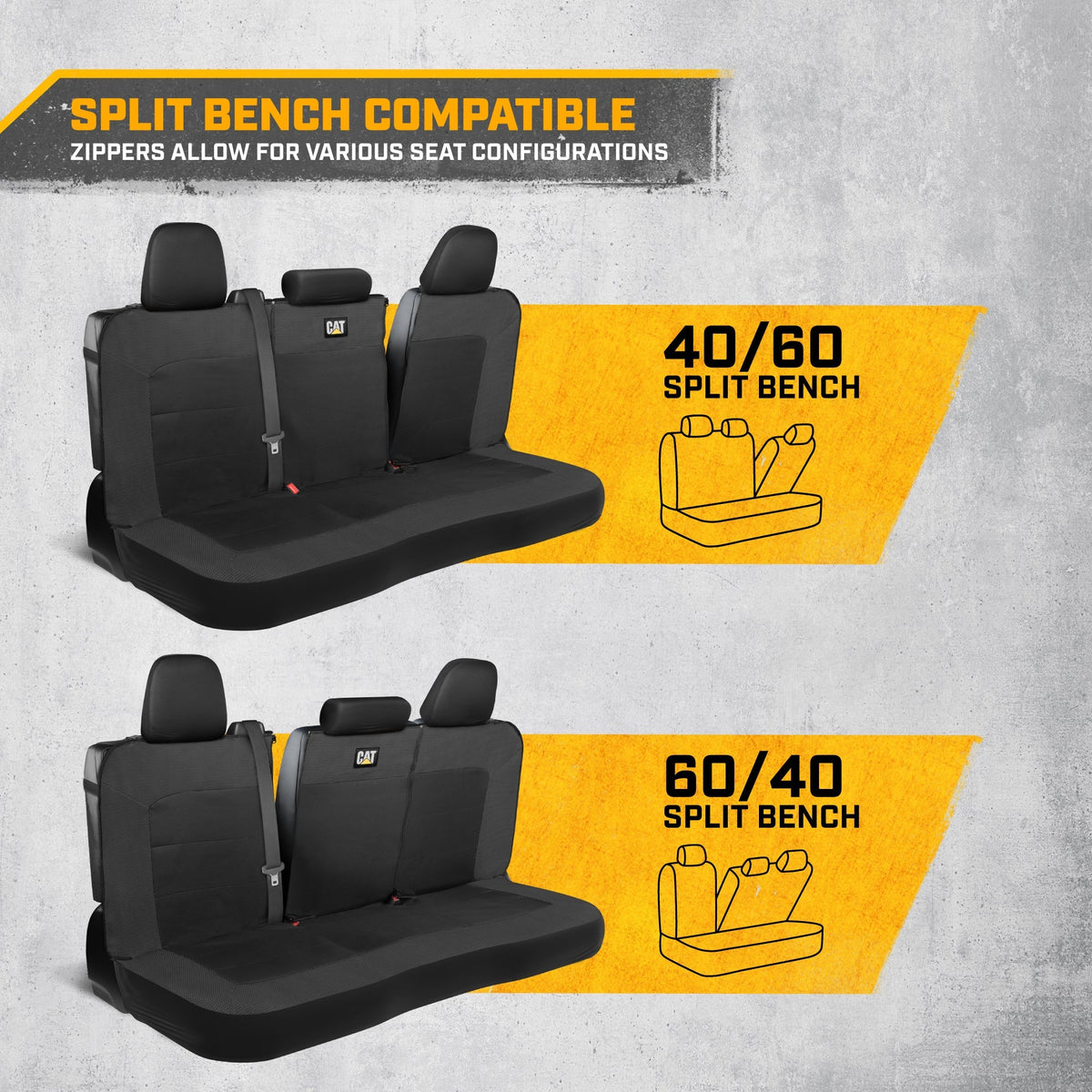 Cat Flexfit Black Rear Seat Cover for Car - Durable Canvas & Mesh Design 60/40 Split Bench Protector for Cars, Trucks & SUVs - Back Seat Cover for Rear Bench - Interior Car Accessory