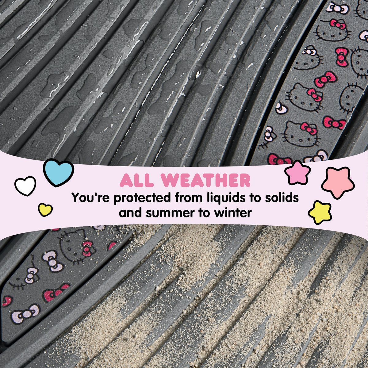 Hello Kitty Car Mats 4pc Floor Mats for Cars Trucks SUVs Kawaii Car Floor Mats for Women Men Accessories Rubber Heavy Duty Cute Non-Slip Always Front Rear Hello Kitty Car Accessories Classic Gray with Pink Bows