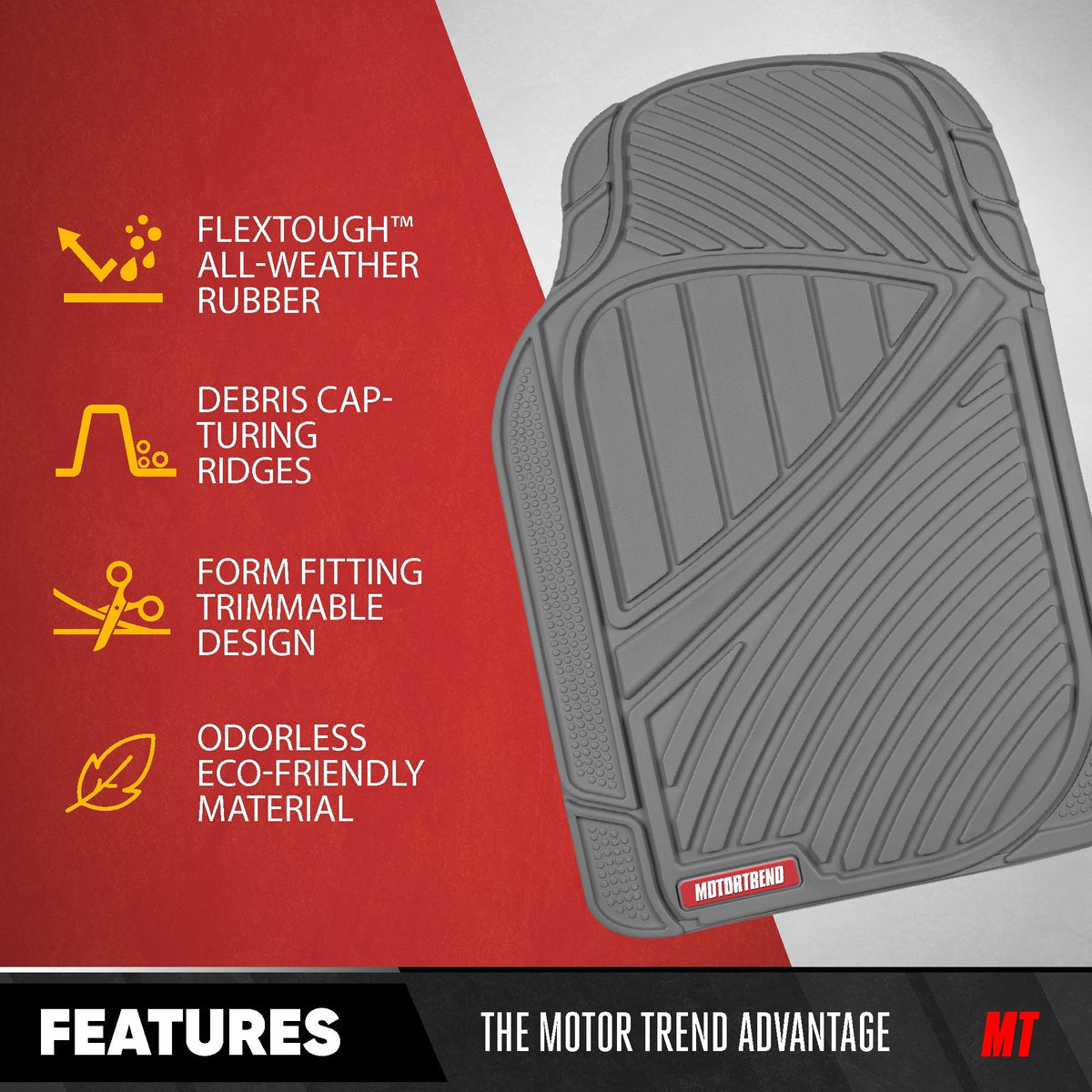 MotorTrend 4-Piece 3-Rows Extra-High Ridgeline Front Floor Mats, Middle Floor Mat, and Rear Floor Mat