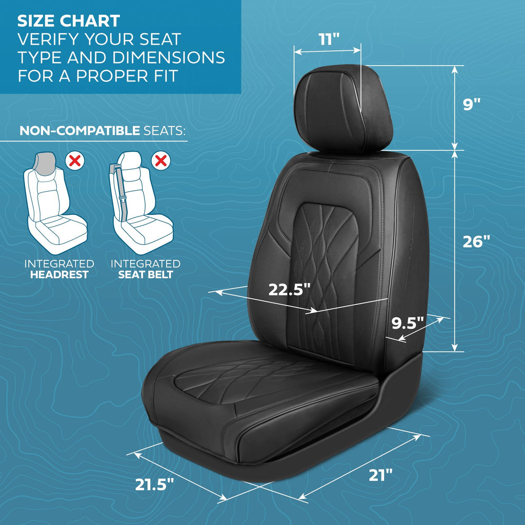 MotorBox Elite Edition Faux Leather Seat Covers for Cars, Trucks, & SUV - 2 Black Car Seat Covers for Front Seats - Universal Fit Car Accessories Automotive Interior Cover Protector for Most Vehicles