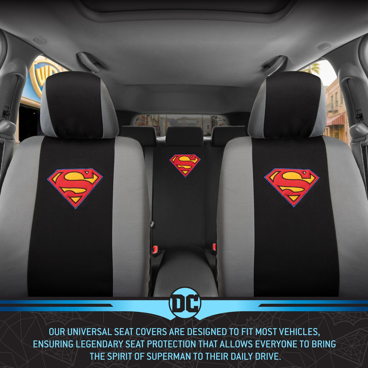 Warner Bros DC Comics 9-Piece Superman Logo PolyCloth Front Seat Covers and Rear Seat Covers