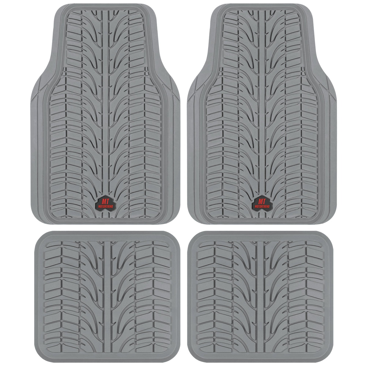 MotorTrend 4-Piece Grand Prix Tire Tread Front Floor Mats anmd Rear Floor Mats - Heavy Duty, All Weather, Trim to Fit - Gray