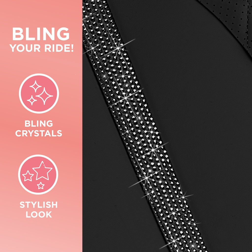 BlingStitch™ Car Seat Covers for Front Seats - Luxurious Vegan Leather Seat Covers for Cars with Black Bling Crystals, Premium Automotive Seat Covers for SUV, Trucks, Car Bling Luxury