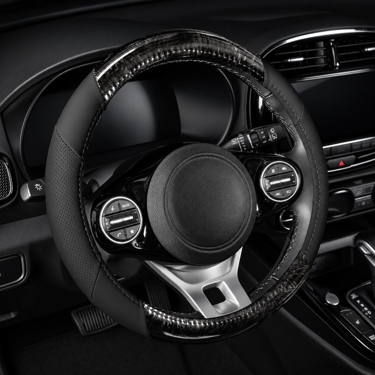 BDK Burlwood Leatherette Wheel Cover, 14.5–15.5 in | DriveCore — charcoal presentation