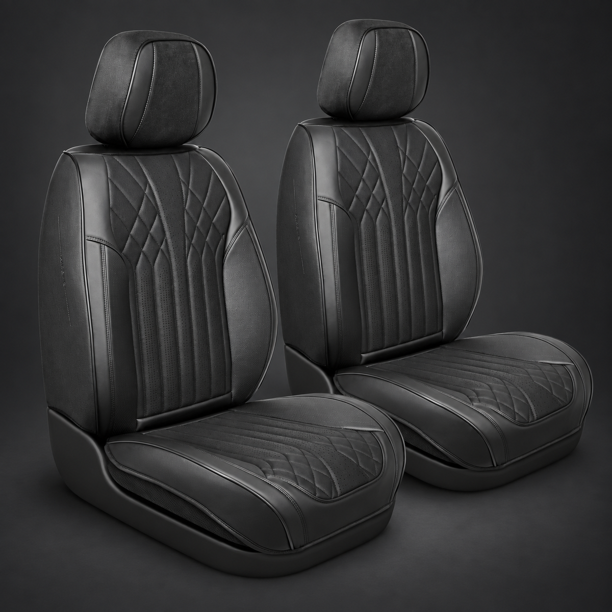 MotorBox Elite Faux Leather & Suede Front Seat Covers, 2-Pack | DriveCore — charcoal presentation
