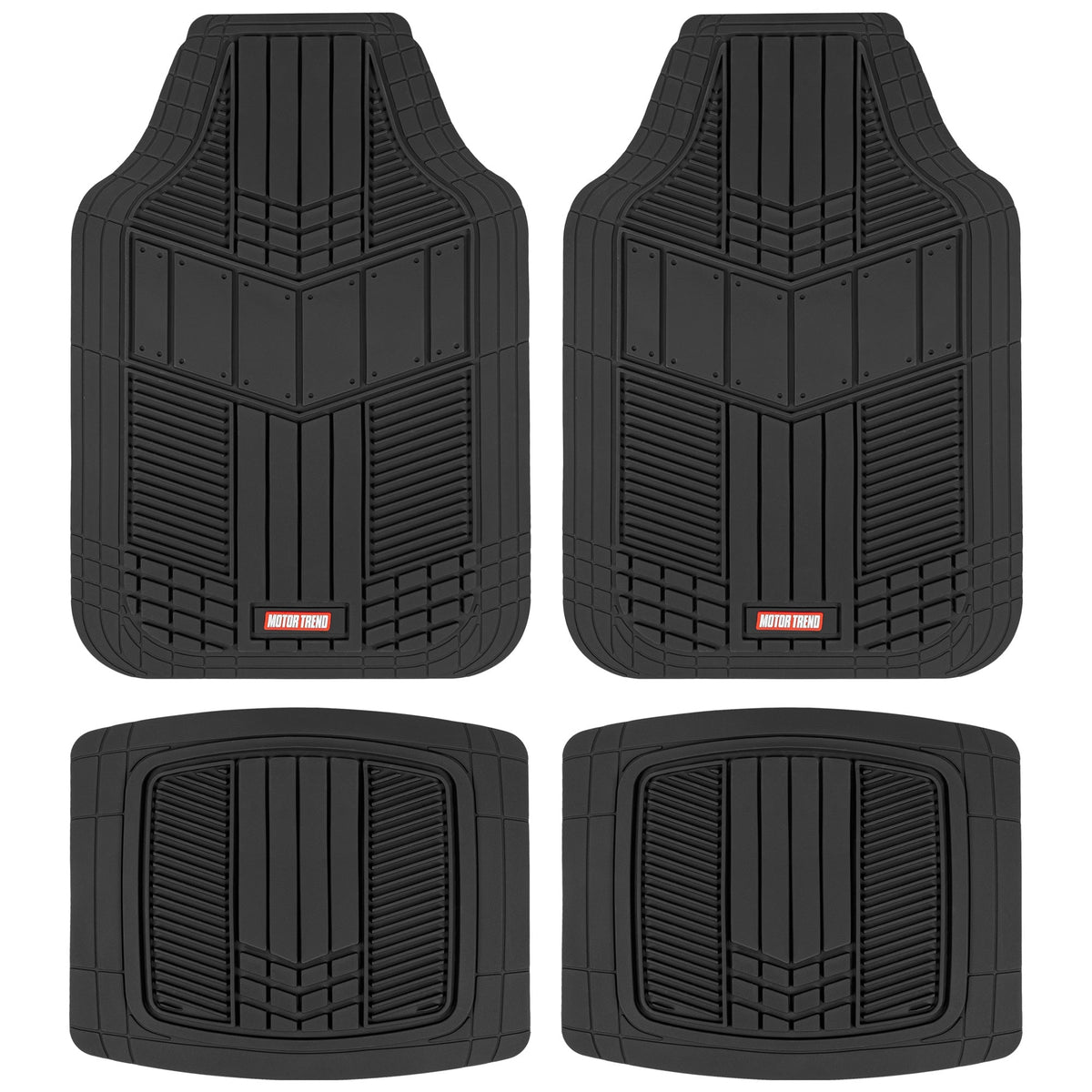 MotorTrend 4-Piece DualFlex Deep Drainage Channels Front Floor Mats and Rear Front Floor Mats - Heavy Duty, All Weather, Trim to Fit - Black