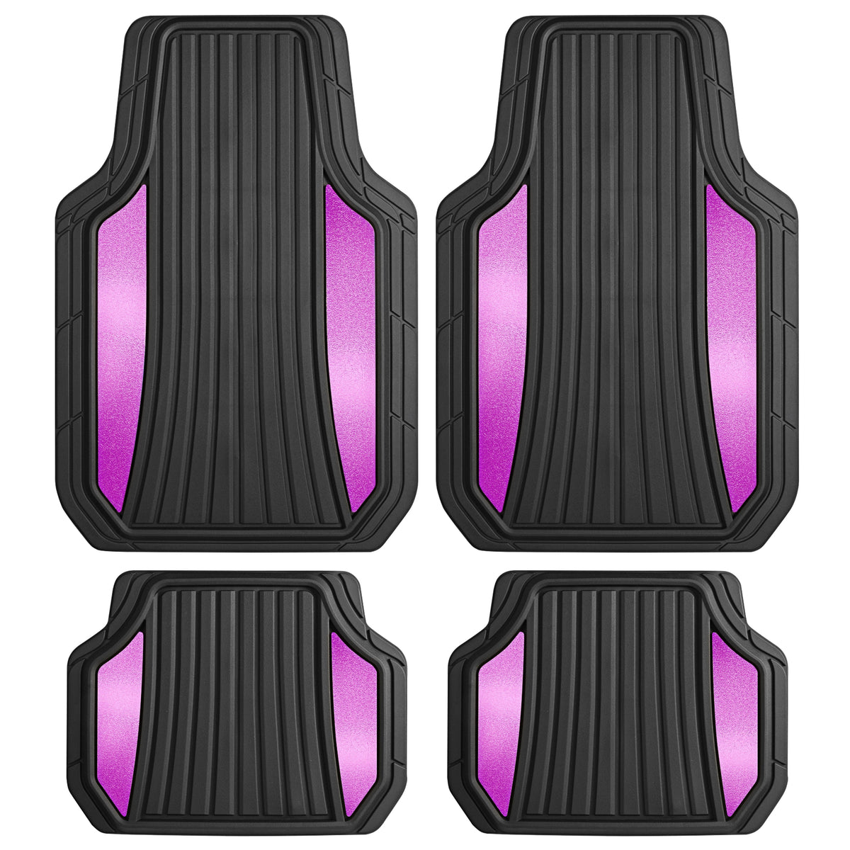 Motor Trend ChromeTech Car Floor Mats Full Set - Durable Rubber Floor Mats for Cars with Two Tone Accent, All Weather Interior Protection for Front and Rear with Non-Slip Backing, Black & Pink