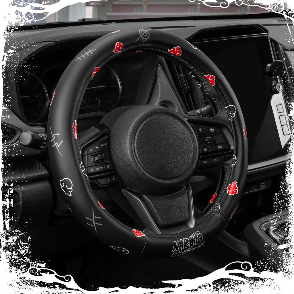 Naruto Shippuden Car Steering Wheel Cover, 15 Inch Anime Steering Wheel Cover, Cushioned Soft Comfortable Cover Anime Car Accessories for Men Women, Akatsuki