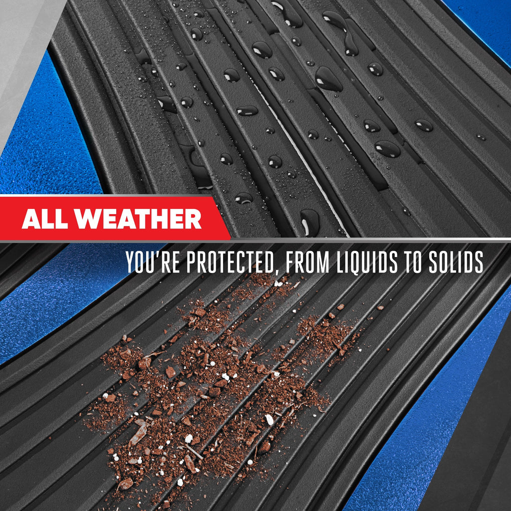 Motor Trend ChromeTech Car Floor Mats Full Set - Durable Rubber Floor Mats for Cars with Two Tone Accent, All Weather Interior Protection for Front and Rear with Non-Slip Backing, Black/Blue