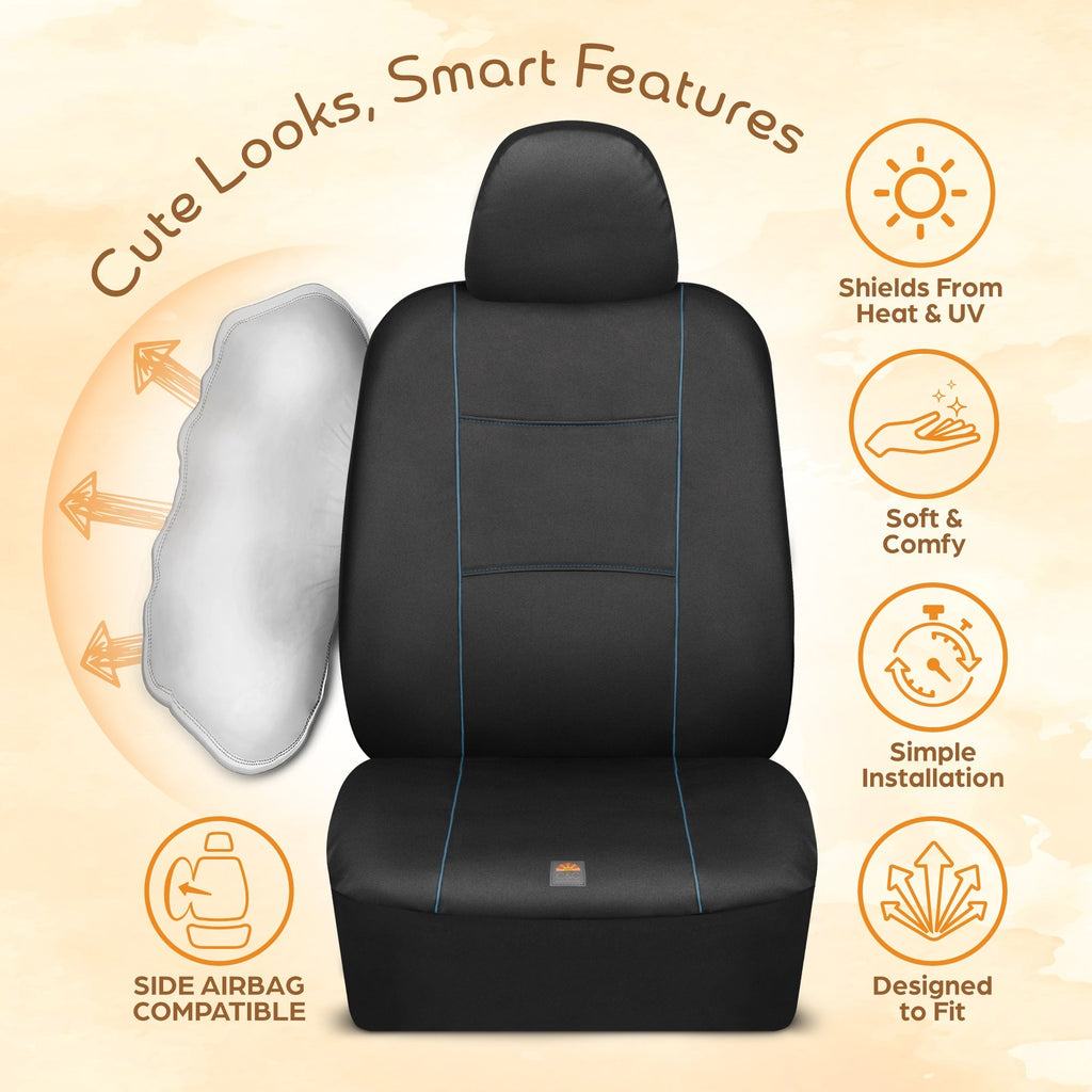 C&C Napa Leatherette 2 Front Seat Covers - Faux Leather Car Seat Protectors for Cars & Trucks - UV-Resistant, Easy to Clean, Universal Fit - Stylish Coastal Design for Summer Car Interior Upgrade