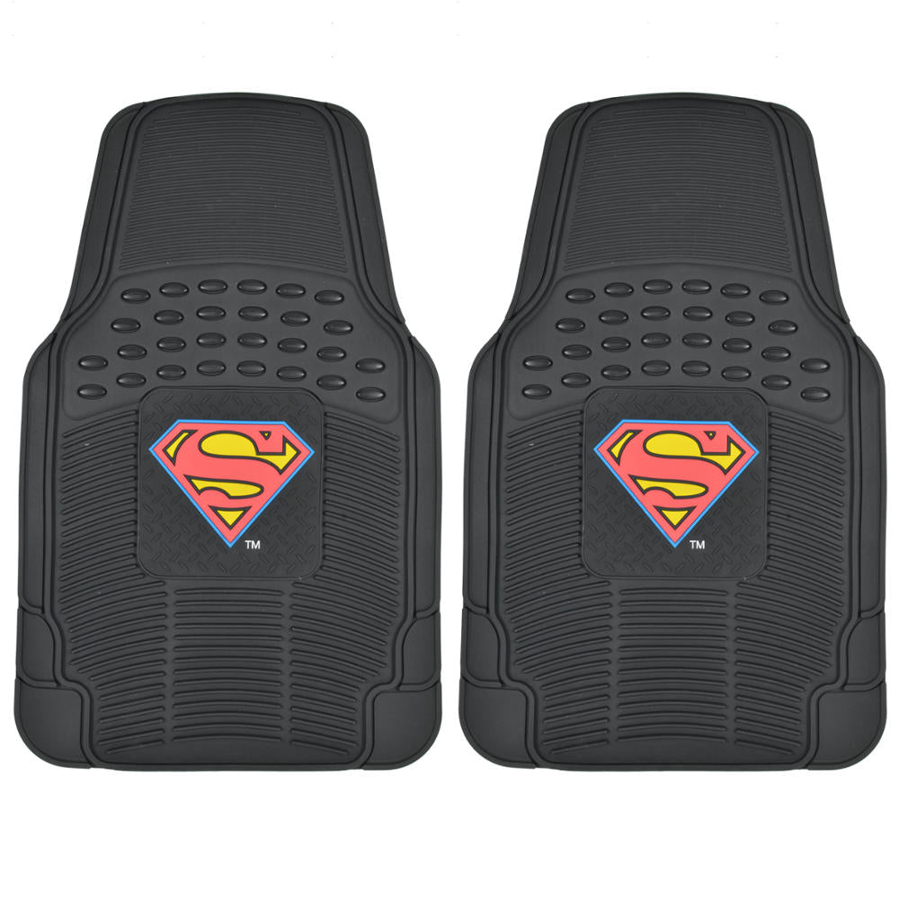 Warner Bros DC Comics 2-Piece 3D Super Hero Logo Front Floor Mats - Heavy Duty, All Weather, Trim to Fit - Classic Superman
