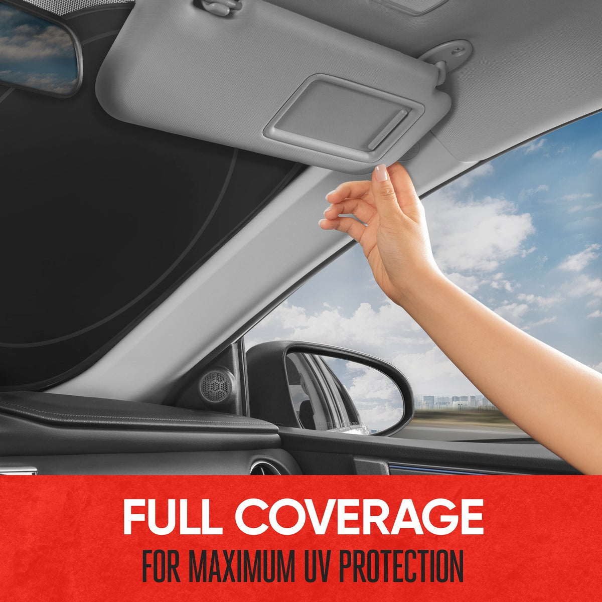 Motor Trend 1 Piece Pop-Up Auto Shade, Universal Car Windshield Sun Shade for Front Window, Collapsible Foldable Sunshade for Car Windshield, Keeps Interior Cool Heat UV (X-Large, 74 x 37 inches)