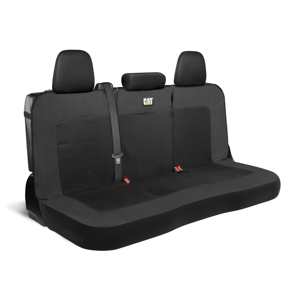 Cat Flexfit Black Rear Seat Cover for Car - Durable Canvas & Mesh Design 60/40 Split Bench Protector for Cars, Trucks & SUVs - Back Seat Cover for Rear Bench - Interior Car Accessory