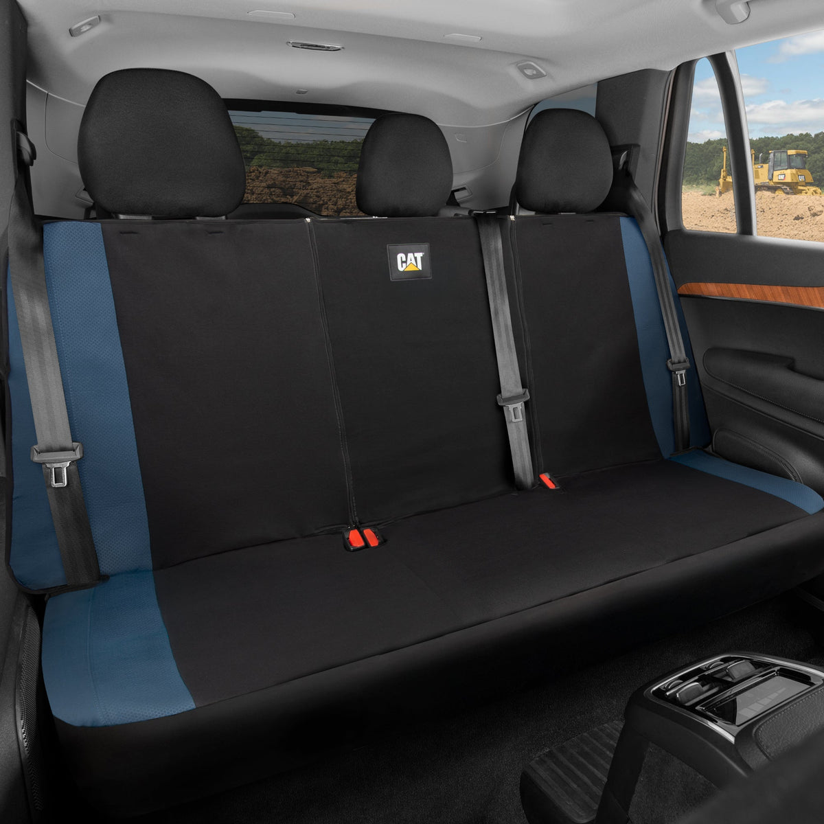 Cat Flexfit Blue Rear Seat Cover for Car – Durable Canvas & Mesh Design 60/40 Split Bench Protector for Cars, Trucks & SUVs – Back Seat Cover for Rear Bench – Interior Car Accessory
