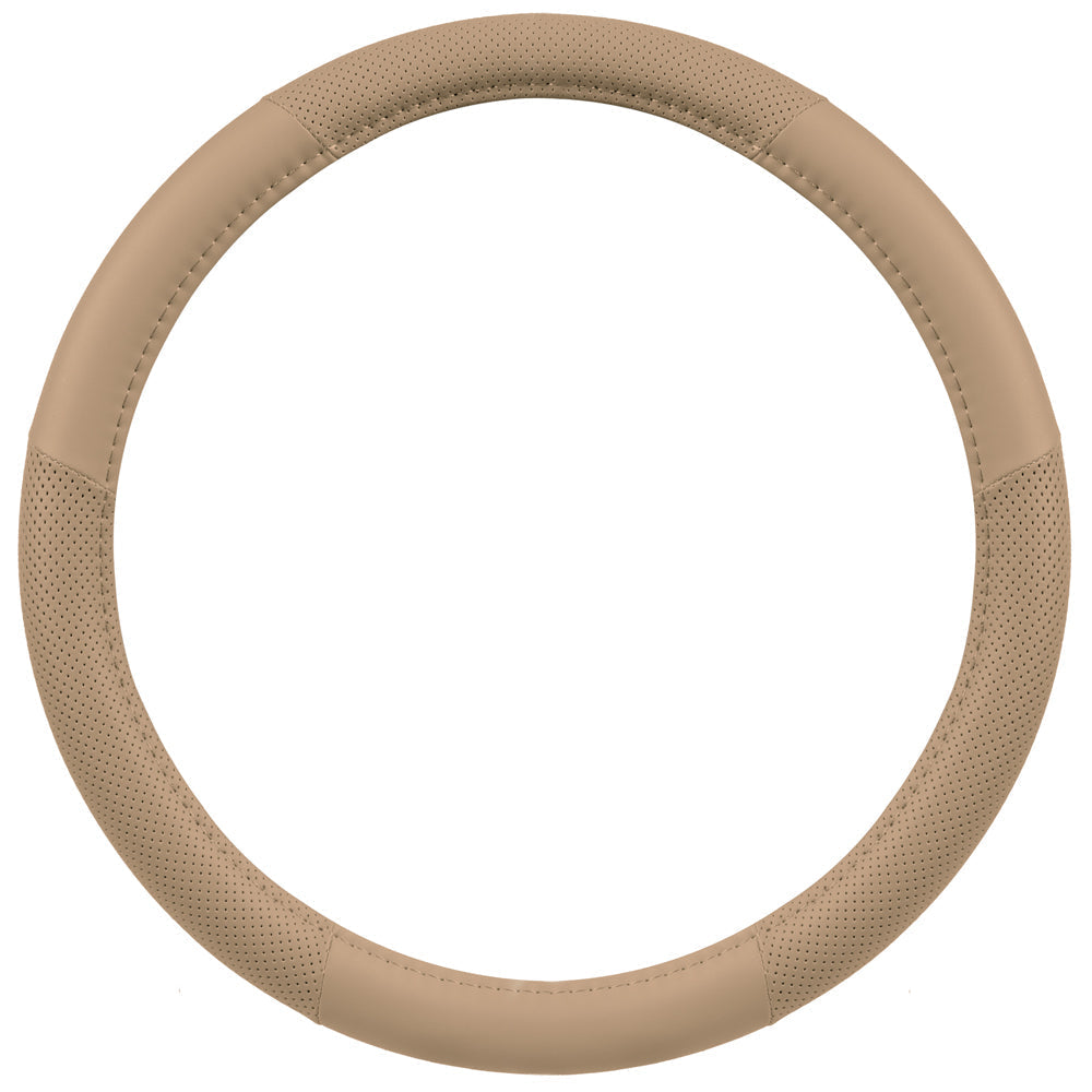 MotorTrend Soft Touch Perforated Microfiber Steering Wheel Cover (Fits 14.5" - 15.5") - Beige
