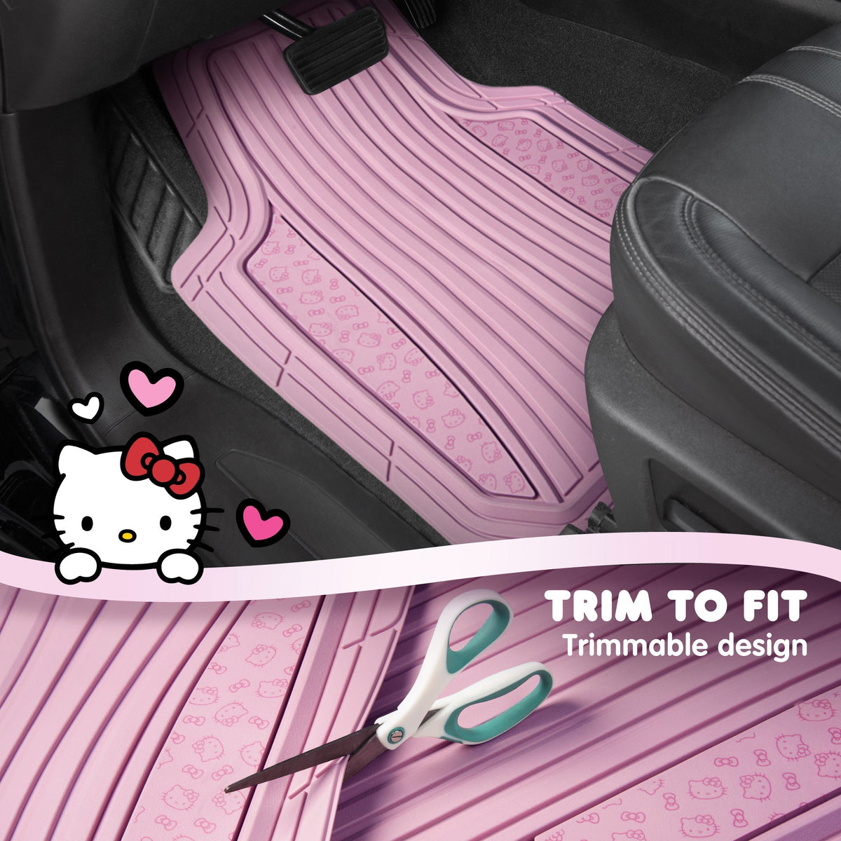 Hello Kitty Car Mats 4pc Floor Mats for Cars Trucks SUVs Pink Car Floor Mats for Women Men Accessories Rubber Heavy Duty Cute Non-Slip Always Front Rear Hello Kitty Car Accessories Pink/Pink