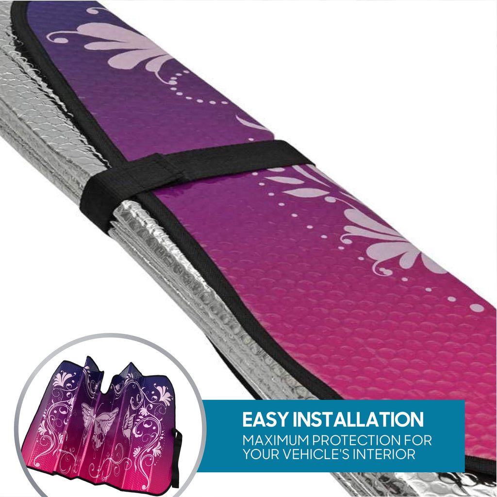 BDK Pink/Purple Butterfly Front Windshield Sunshade (58" x 27")