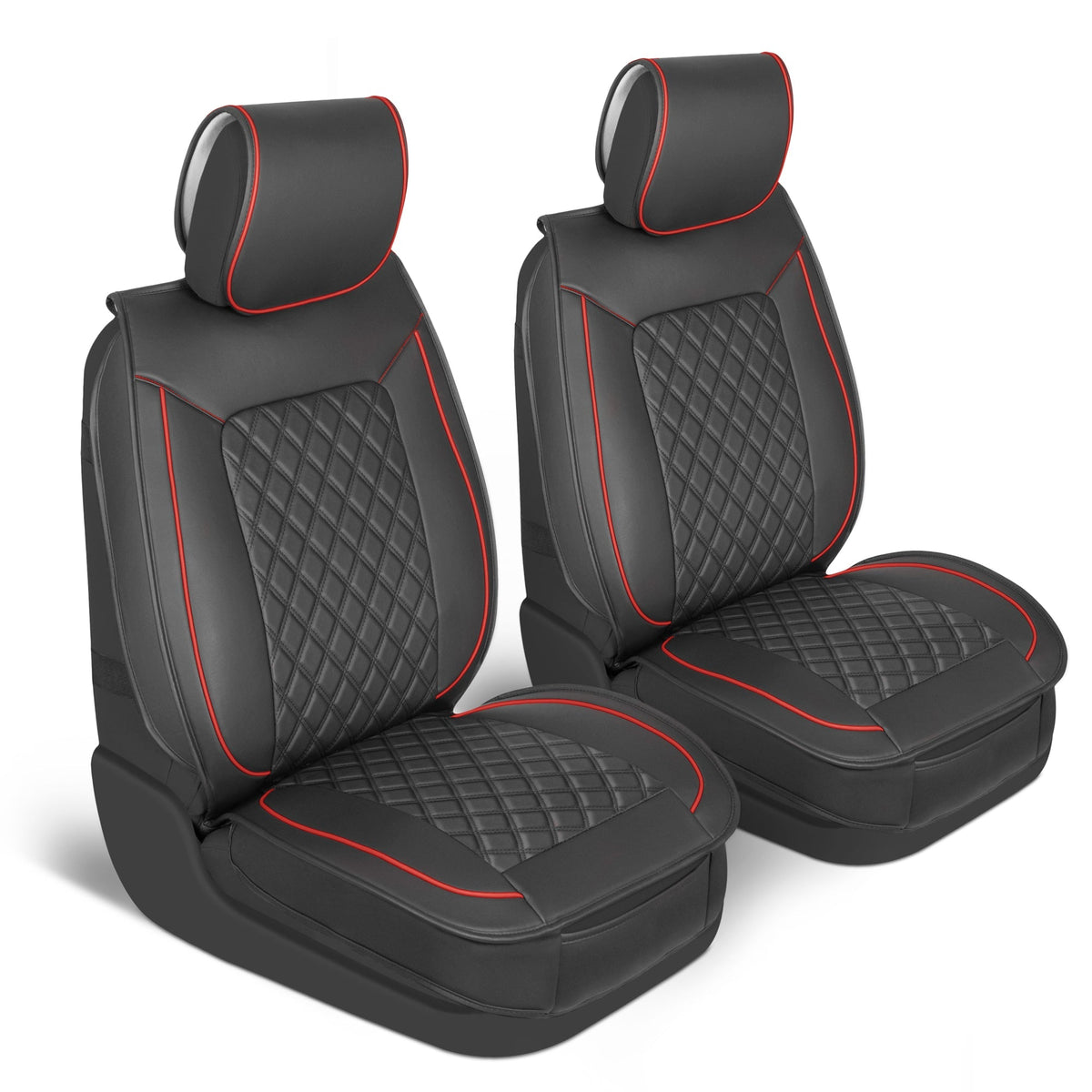 MotorBox 2-Pack Prestige Edition Premium Faux Leather Diamond Stitched Cushion Front Seat Covers - Red