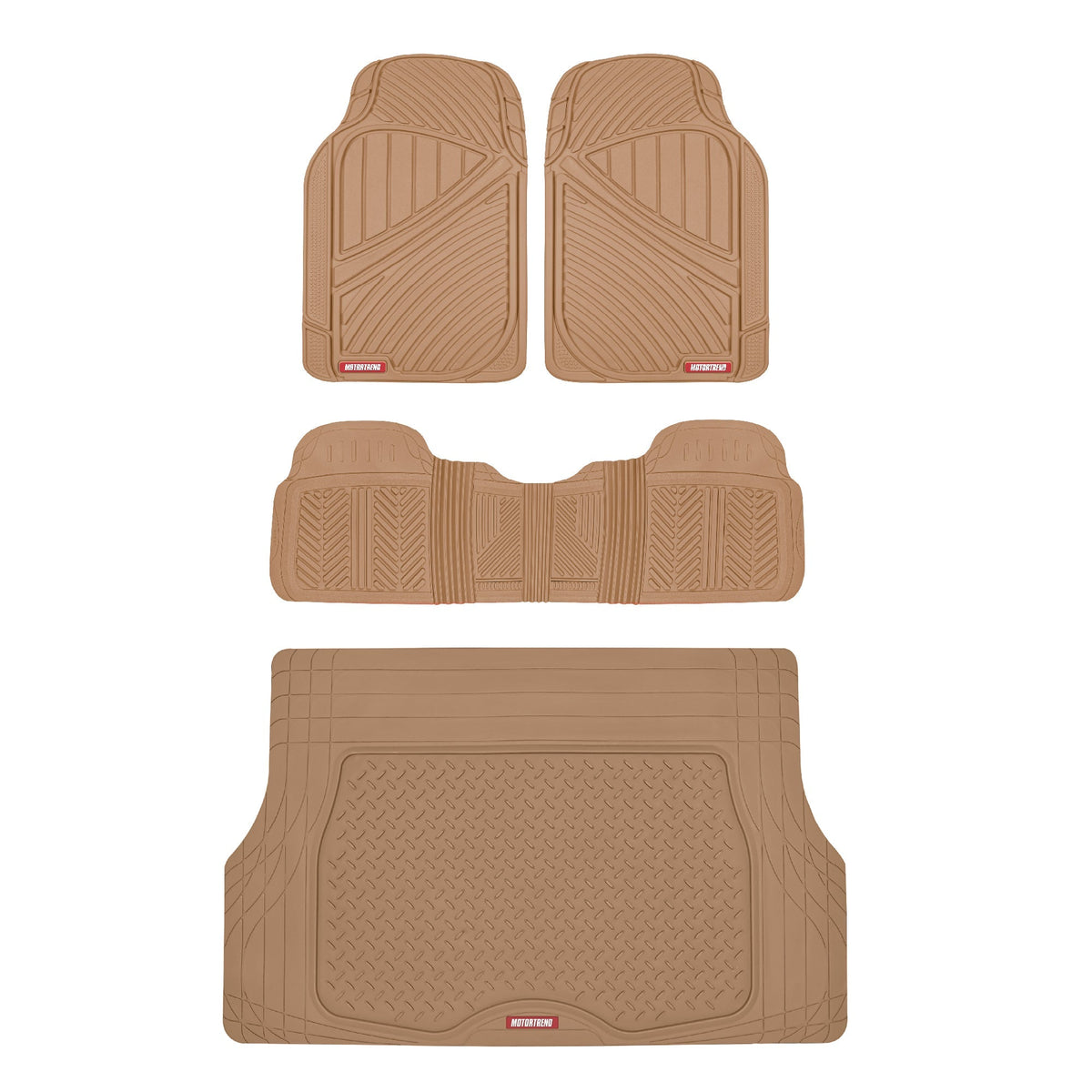 MotorTrend 4-Piece FlexTough Performance Deep Channel Front Floor Mats, Rear Floor Mat, and Trunk/Cargo Mat - Heavy Duty, All Weather, Trim to Fit