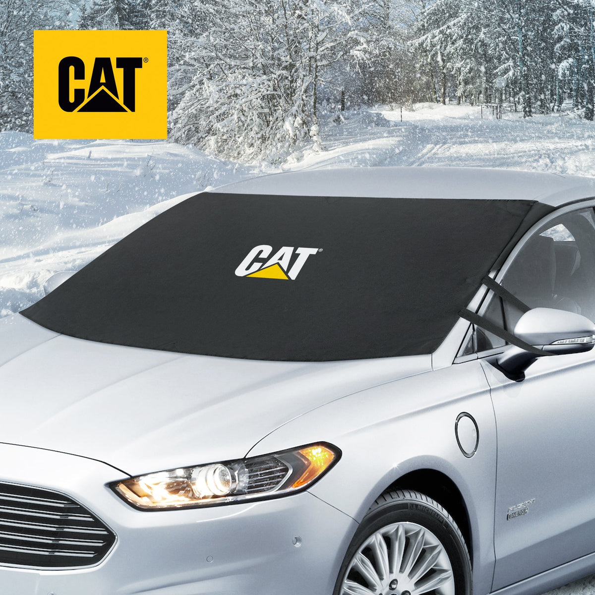 CAT Front Windshield Snow Cover with Anti-Theft Straps - Heavy Duty, All Weather, All Seasons - Front Windshield - Windshield Cover - Black