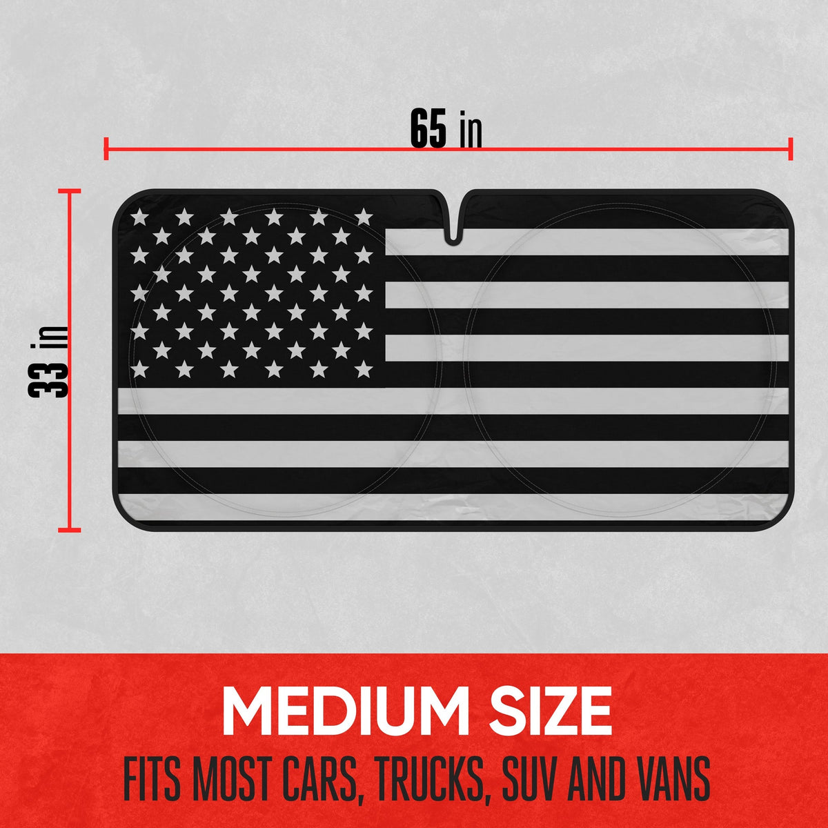 MotorTrend USA Black American Flag Front Windshield Sunshade - Medium (65" x 33")