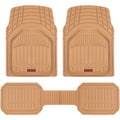 MotorTrend 3-Piece FlexTough Defender Front Floor Mats and Rear Floor Mat - Heavy Duty, All Weather, Trim to Fit - Beige