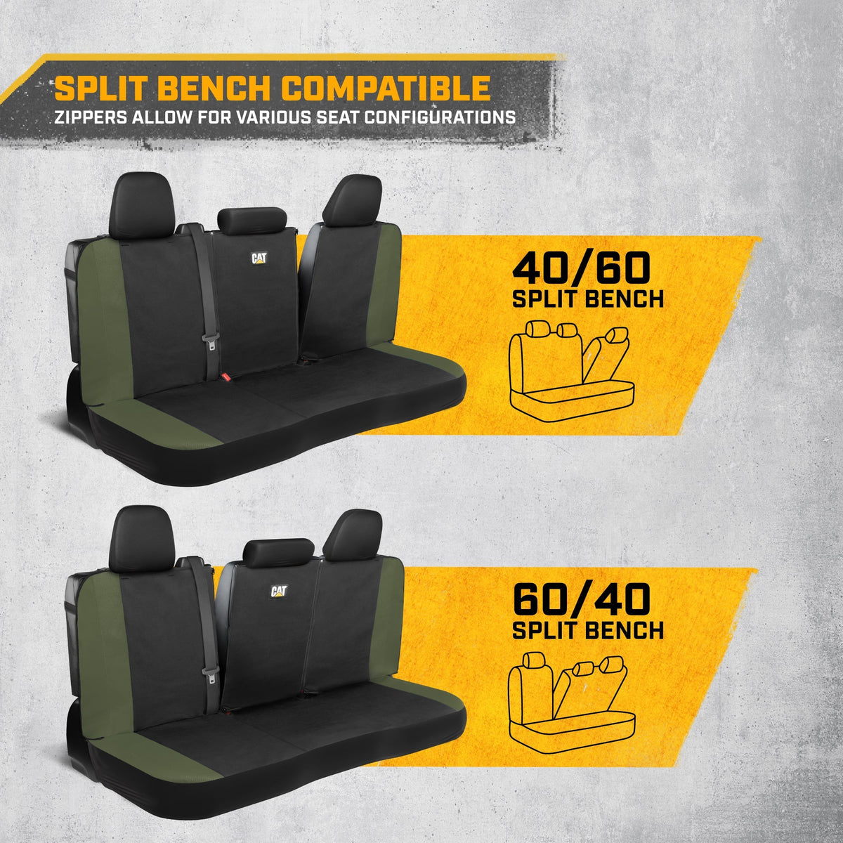 CAT Black & Green Car Seat Covers Full Set – Front Seat Covers & Rear Bench Seat Cover – Airbag Compatible, 60/40 Split Bench for Trucks, Cars & SUVs – Automotive Interior Seat Protection Accessories --Alias 639034939471570448