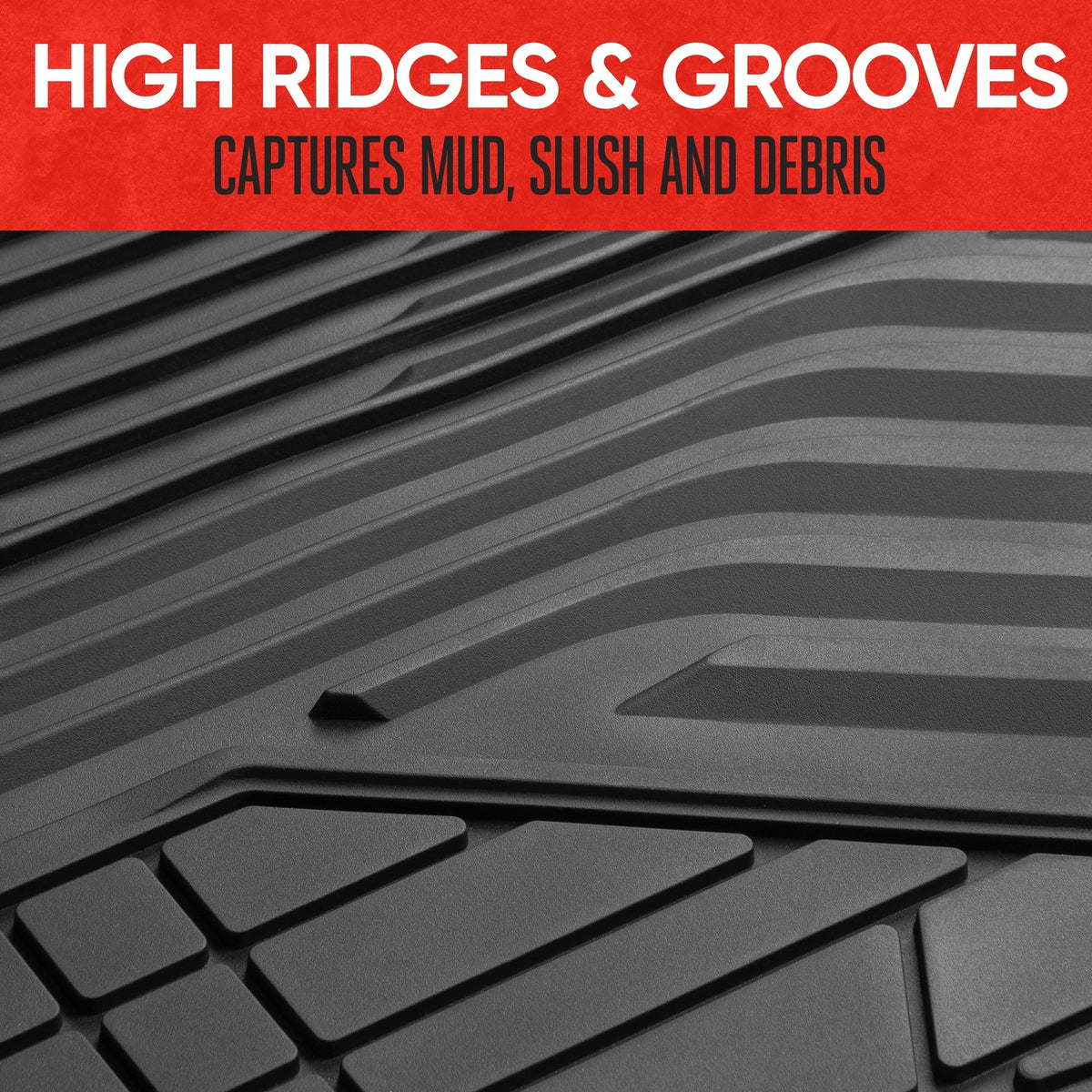 MotorTrend 3-Piece Raised Ridge Multi-Channel Front Floor Mats and Rear Floor Mat - Heavy Duty, All Weather, Trim to Fit