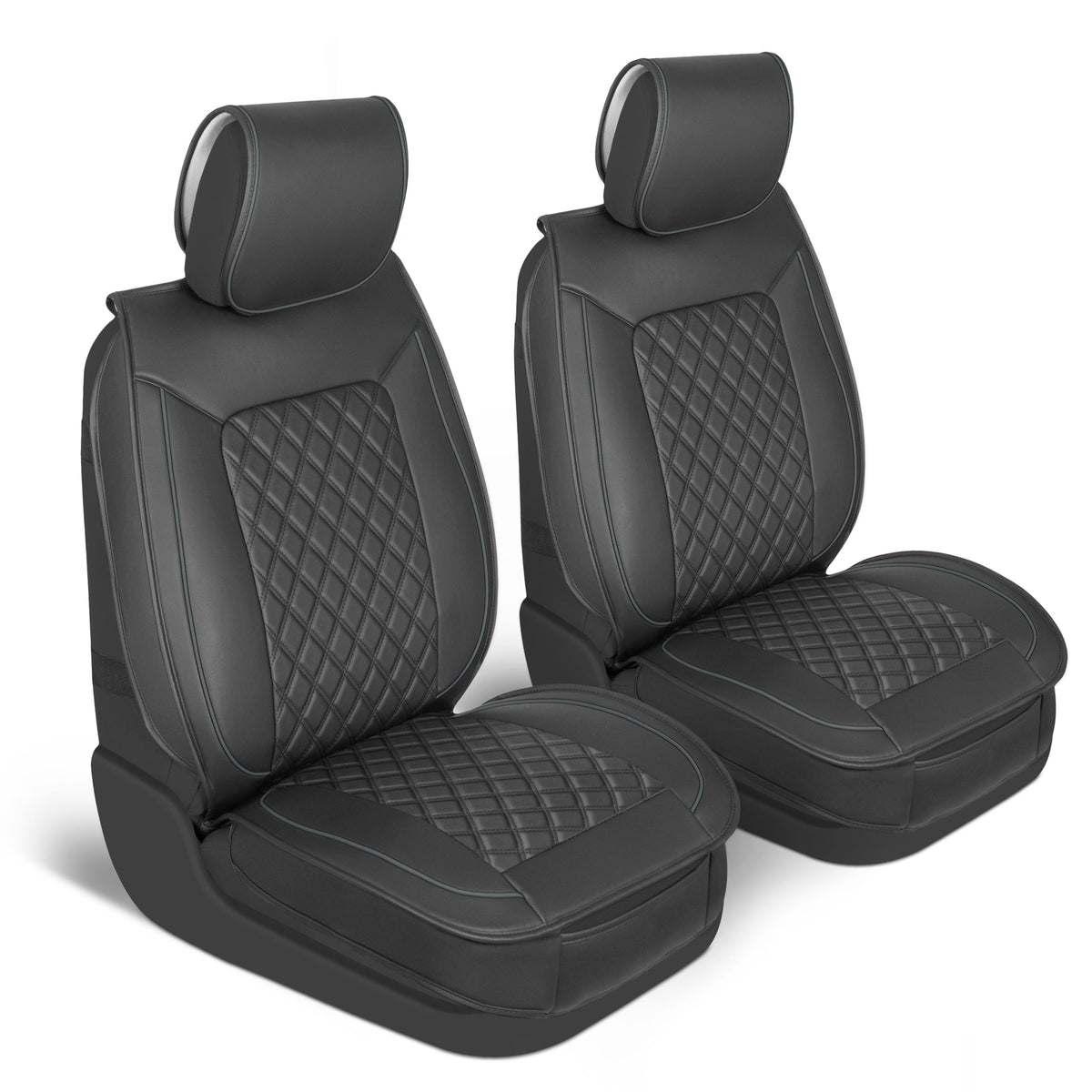 MotorBox 2-Pack Prestige Edition Premium Faux Leather Diamond Stitched Cushion Front Seat Covers - Gray