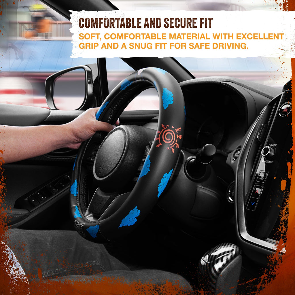 Naruto Shippuden Car Steering Wheel Cover, 15 Inch Anime Steering Wheel Cover, Cushioned Soft Comfortable Cover Anime Car Accessories for Men Women, Kumogakure